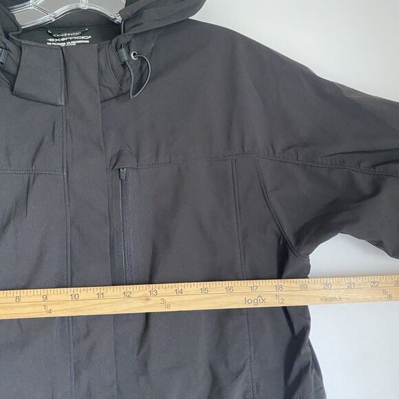 Exofficio Rain Jacket Women’s M Black Hooded Coat Pockets Outdoor Packable Camp - Picture 4 of 10
